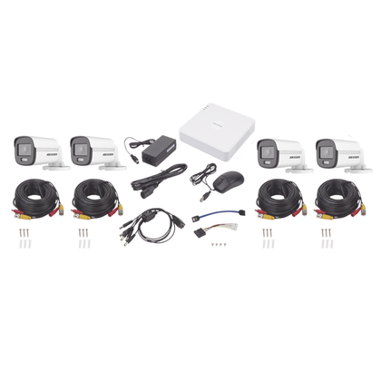 Kit CCTV TurboHD 1080p, DVR 4 Canales, 4 Cámaras Bala ColorVu, Fuente de Poder, Accesorios de Instalación, HIKVISION HK-1080-CV