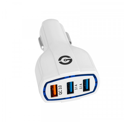 Cargador Para Auto Volstok Getttech, 3 x USB 3.2(H) 10w 12v, Color Blanco, QIAN GCC-30FC-01