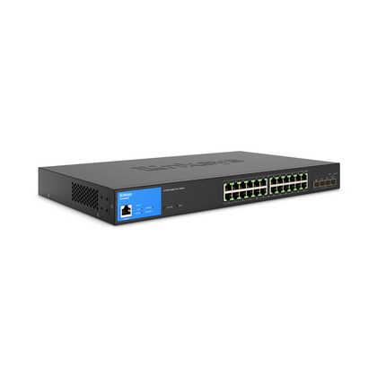 Switch Gigabit Ethernet, 24 Puertos PoE+ 10/100/1000 Mbps + 4 Puertos 10G SFP+, 128 Gbit/s, 16000 Entradas - Administrable, LINKSYS LGS328MPC