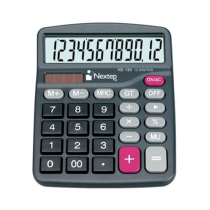 Calculadora de 12 Dígitos, Semi Escritorio, Batería/Solar, Color Negro, NEXTEP NE-183