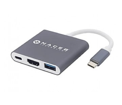 Adaptador Multipuerto de USB-C Macho a HDMI / USB 3.2 / PD Hembra, Gris/Blanco, NACEB NA-0111