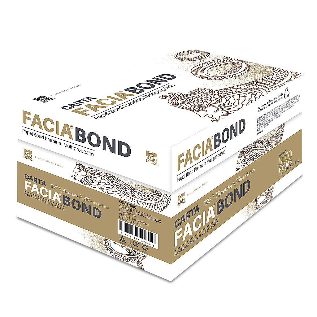 Caja de Papel Modelo FACIA BOND Tamano Carta Color Blanco 75 Gramos PCDomino