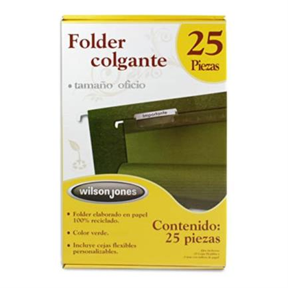 Folder Colgante Tamaño Oficio, Wilson Jones, Color Verde Tradicional, Caja con 25 Piezas, ACCO P3631