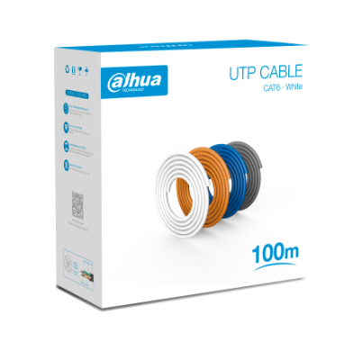 Bobina Cable UTP Cat 6, 4 Pares, 100 Metros, Color Blanco, 100% Cobre, Calibre 24, para Aplicaciones de CCTV, video HD y Redes de Datos, DAHUA DH-PFM920I-6UN-C-100