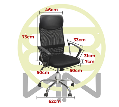 Silla de Oficina, Ejecutiva, Giratoria, Respaldo de Malla Negra, Base Metálica, CHASER CH-CORESBLACK