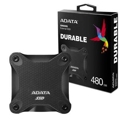 SSD Externo Durable SD600Q, Capacidad 480GB, Interfaz USB 3.1, Color Negro, Resistente a Golpes, ADATA ASD600Q-480GU31-CBK