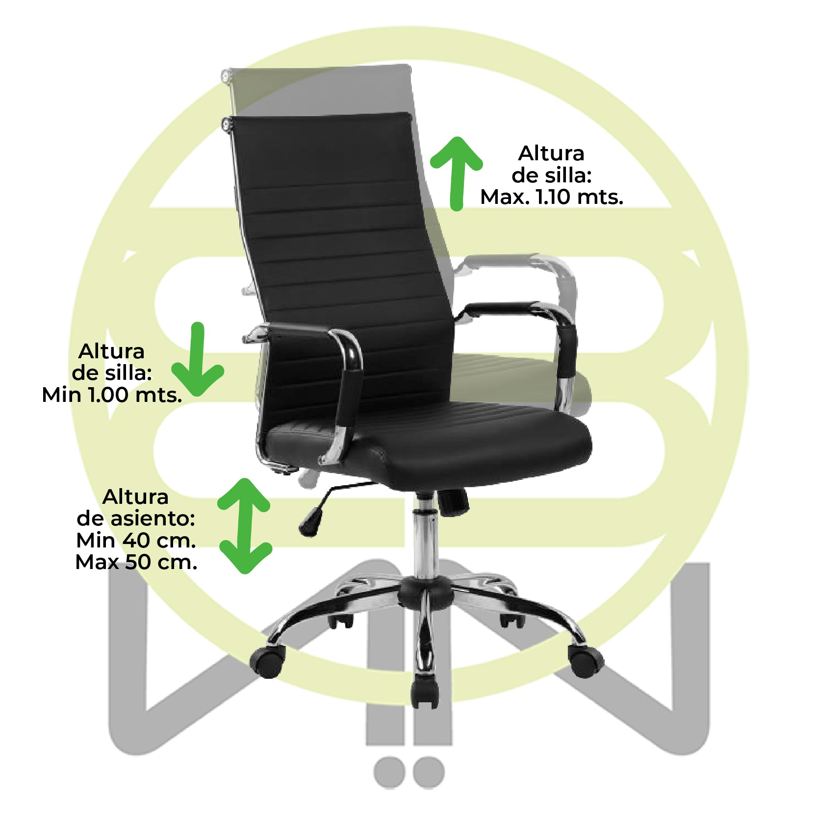 Silla de Oficina Ejecutiva, Giratoria, Respaldo Alto (65 cm), Base Metálica, Max. 85 Kg, Color Negro, CHASER CH-KENABLACK