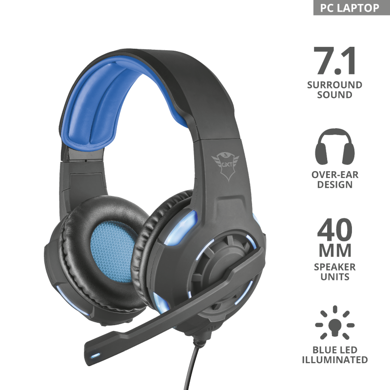 Auricular Gamer USB 7.1 Surround - AZUL c/ LED y Microfono Con