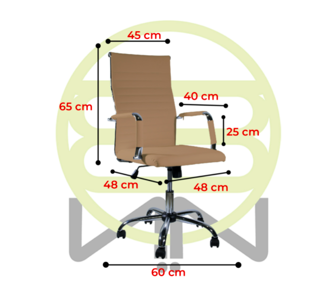 Silla de Oficina Ejecutiva, Giratoria, Respaldo Alto (65 cm), Base Metálica, Max. 85 Kg, Color Beige, CHASER CH-KENACAMEL