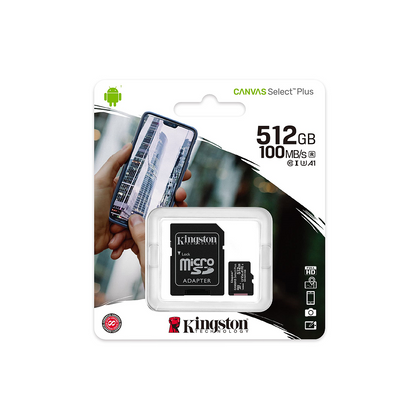 Tarjeta MicroSDXC, Modelo CANVAS Select Plus, Capacidad 512GB, Clase 10, Incluye Adaptador SD, KINGSTON SDCS2/512GB