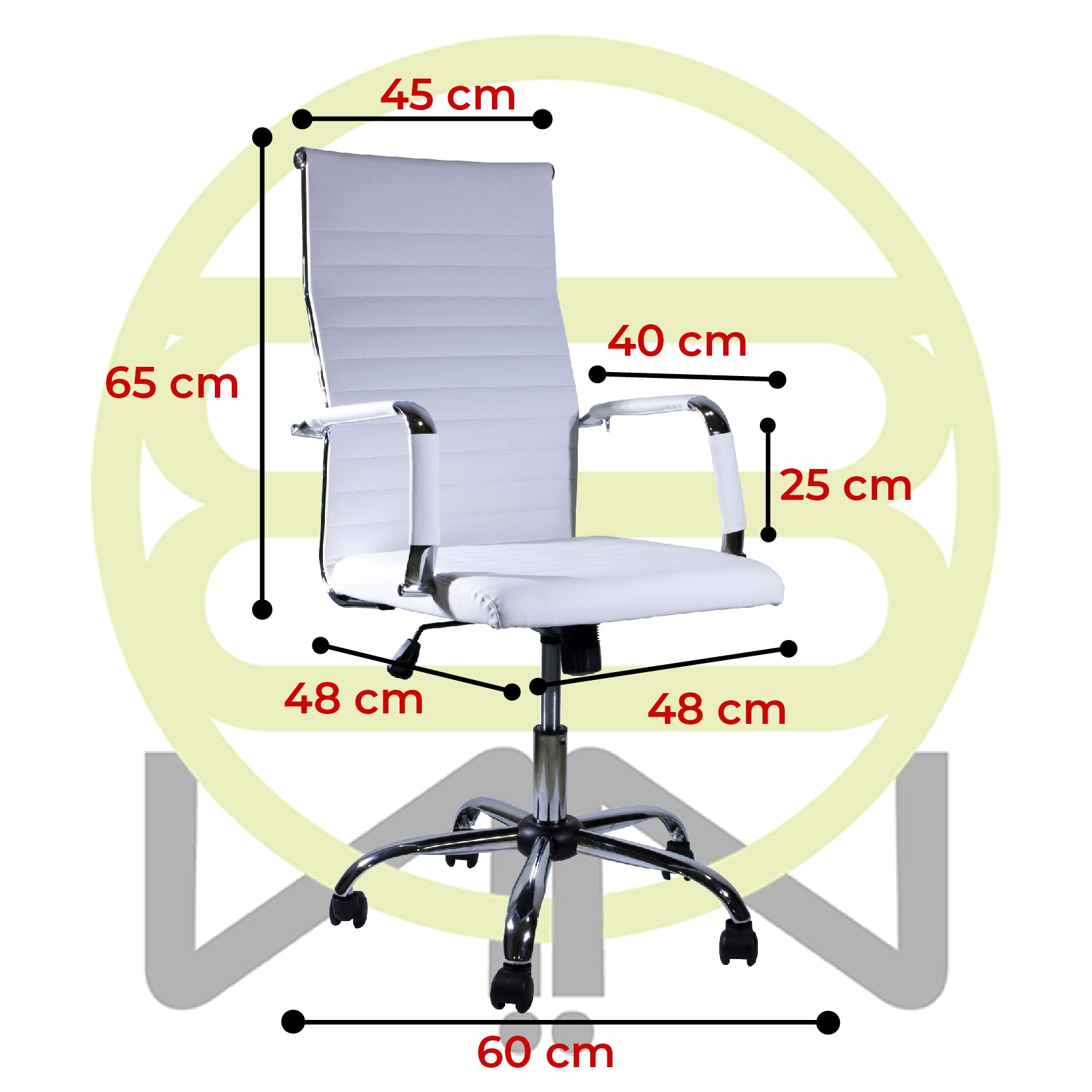 Silla de Oficina Ejecutiva, Giratoria, Respaldo Alto (65 cm), Base Metálica, Max. 85 Kg, Color Blanco, CHASER CH-KENAWHITE