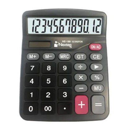 Calculadora de Escritorio, 12 Dígitos, Color Negro, Dual (Baterías / Solar), NEXTEP NE-189