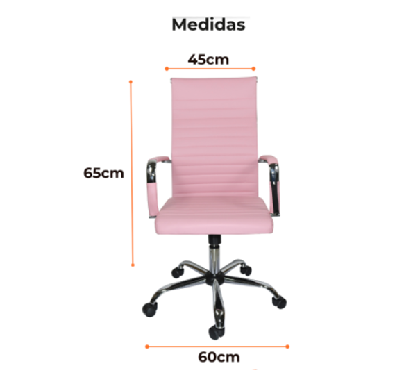 Silla de Oficina Ejecutiva, Giratoria, Respaldo Alto (65 cm), Base Metálica, Max. 85 Kg, Color Rosa, CHASER CH-KENAPINK