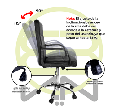 Silla de Oficina, Negra, Giratoria, Base de Metal, CHASER CH-CLIO