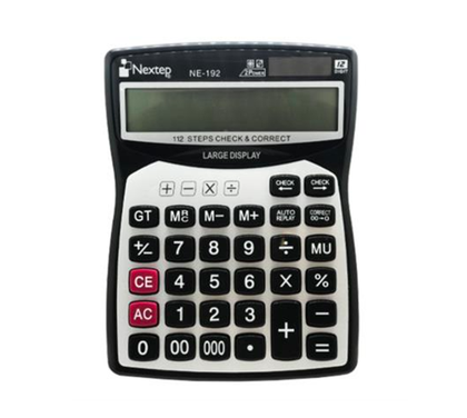 Calculadora de Escritorio, 12 Dígitos, Color Negro, Dual (Baterías / Solar), NEXTEP NE-192
