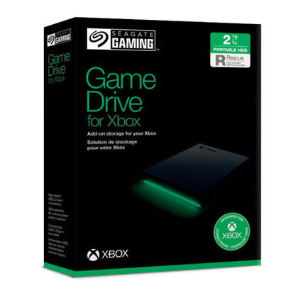 Disco Duro Externo Portátil Game Drive, Capacidad 2TB (2,000GB), Interfaz USB 3.2, Color Negro / Luz LED, Compatible Xbox Series X/S, SEAGATE STKX2000400