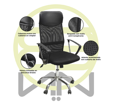 Silla de Oficina, Ejecutiva, Giratoria, Respaldo de Malla Negra, Base Metálica, CHASER CH-CORESBLACK