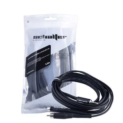 Cable de Plug 3.5mm a 2 Plug RCA Estéreo de 3.5 Metros, Cable de Uso Pesado, 100% Cobre, SCHALTER S-3ST2RCA/3.5