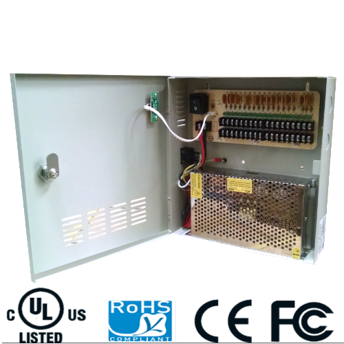 Fuente de Poder Centralizada 12V / 20A, Para 18 Cámaras, SAXXON PSU1220D18