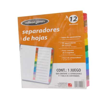 Separador Wilson Jones, Mensual, Tamaño Carta, 12 Divisiones, Cejas de Colores, Sin Numeración, ACCO P2458