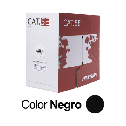 Bobina Cable UTP Cat 5E, 4 Pares, 305 Metros, Color Negro, 100% Cobre, Uso Exterior, Para Aplicaciones de CCTV y Redes de Datos, HIKVISION DS-1LN5EO-UU/E