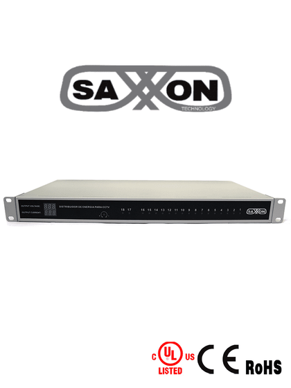 Fuente de Poder Profesional Regulada, 18 Canales, Montaje en Rack, Salida Ajustable de 12 VDC a 13.8 VDC, 20 Ampers, Certificación UL, Protección Contra Descargas, SAXXON PSU1220-D18US