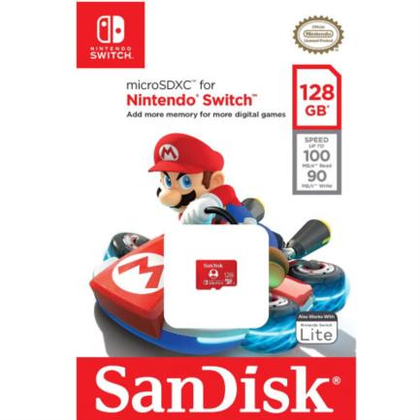 Tarjeta MicroSDXC Nintendo Switch, Capacidad 128GB, Color Rojo, SANDISK SDSQXAO-128G-GNCZN