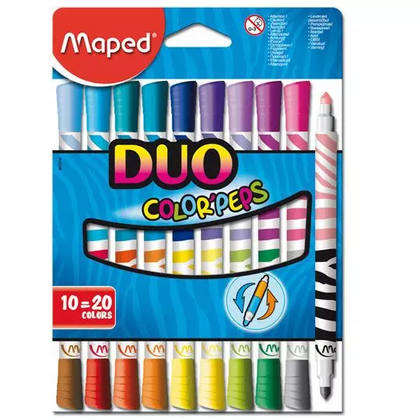 Marcador Para Colorear, Delgado Doble Punta, Caja con 10 Piezas, Duo Tip, MAPED MPD-PLU-847010