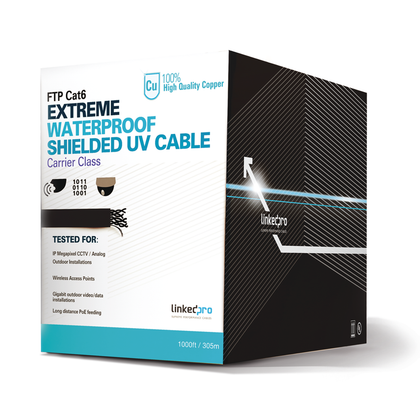 Bobina de Cable UTP Car. 6, Exterior Blindado tipo FTP (Climas Extremos), 305 Metros (1,000 ft), UL, Color Negro, Para CCTV, Video HD y Redes de Datos, LINKEDPRO PRO-CAT-6-EXT