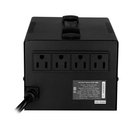 Regulador de Voltaje, Capacidad 3000VA/1800W, 4 Contactos, para Electrodomésticos y Oficina, VORAGO AVR-400