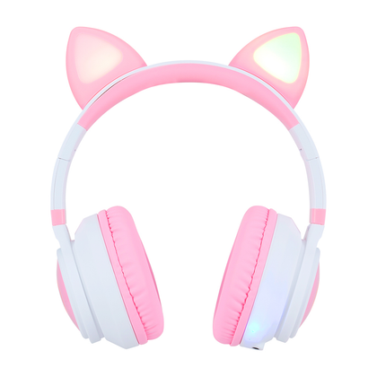 Audífonos Tipo Diadema con Micrófono, 3.5mm, Bluetooth 5.0, Color Rosa/Blanco Kitten, VORAGO HPB-300-K