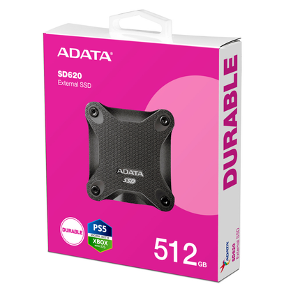 Disco Duro Externo (SSD) Durable SD620, Capacidad 512GB, Interfaz USB 3.2, Color Negro, Resistente a Golpes, ADATA SD620-512GCBK