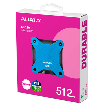 Disco Duro Externo (SSD) Durable SD620, Capacidad 512GB, Interfaz USB 3.2, Color Azul, Resistente a Golpes, ADATA SD620-512GCBL