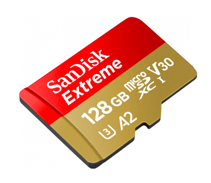 Tarjeta MicroSDXC V30, Versión Extreme A2, Capacidad 128GB, Graba Videos 4K UHD, Incluye Adaptador SD, SANDISK SDSQXAA-128G-GN6AA