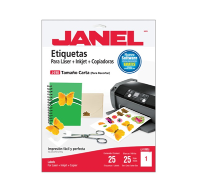 Etiqueta Adhesiva, Tamaño Carta, 25 Piezas, Color Blanco, JANEL J-5165