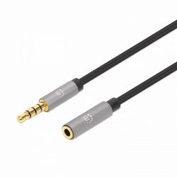 Cable Extensión AUX 3.5mm M-H, 5 Metros, Color Negro/Plata, MANHATTAN 356053