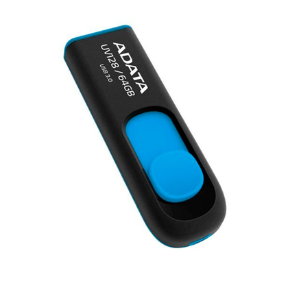 Memoria Flash USB DashDrive UV128, 64GB, USB 3.0, Color Negro/Azul, ADATA AUV128-64G-RBE