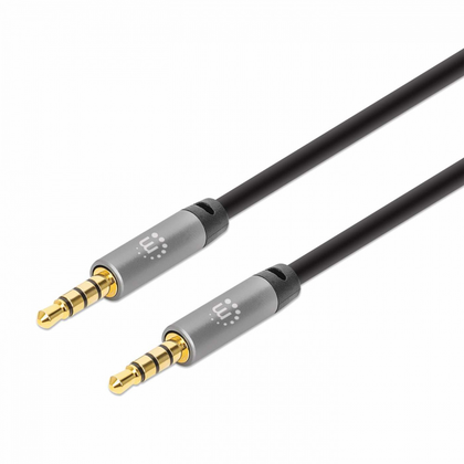 Cable de Audio AUX 3.5mm, Macho - 3.5mm Macho, 5 Metros, Color Negro/Plata, MANHATTAN 356015