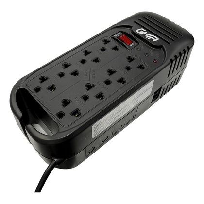 Regulador de Voltaje, 600W, 1300VA, 8 Contactos, Uso Doméstico, Color Negro, GHIA GVR-013