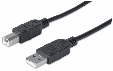 Cable de Datos USB-A - USB-B (M-M), Color Negro, Longitud 1.8 Metros, MANHATTAN 333368