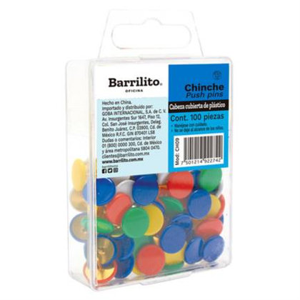 Tachuelas Cabeza de Plástico, Colores Surtidos, C/100 Pzas, BARRILITO CH09