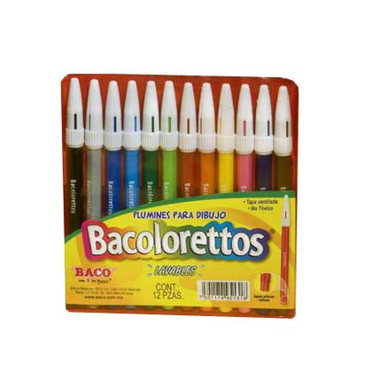 Paquete de Marcadores Bacolorettos Plumin, con 12 Piezas, Colores Surtidos, SIGNAL MR119