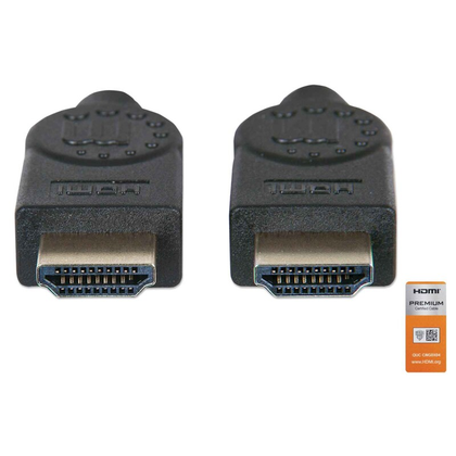 Cable de Video HDMI, Alta Velocidad, M-M, con Canal Ethernet Premium, 5 Metros, Color Negro, MANHATTAN 355360