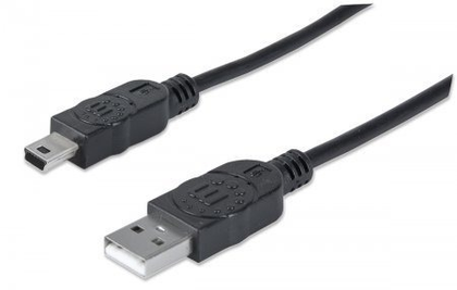 Cable de Datos USB - Mini USB (M-M), Color Negro, Longitud 1.8 Metros, MANHATTAN 333375