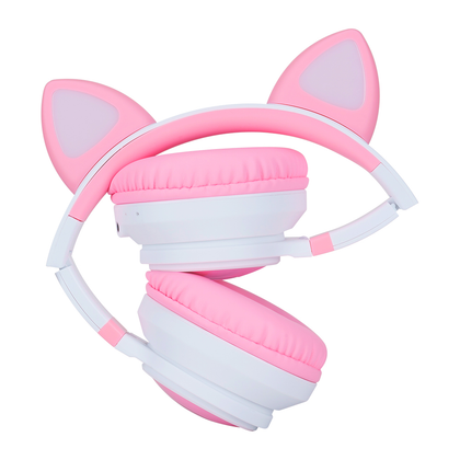 Audífonos Tipo Diadema con Micrófono, 3.5mm, Bluetooth 5.0, Color Rosa/Blanco Kitten, VORAGO HPB-300-K