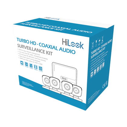 Kit TurboHD 1080p Lite, DVR 4 Canales, Audio por Coaxitrón, 4 Cámaras Bala de Policarbonato con Micrófono Integrado, HILOOK HL1080PS(C)
