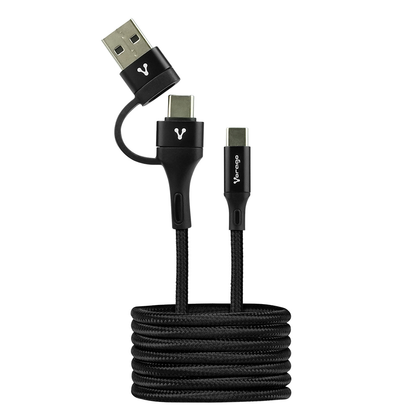 Cable USB-C a USB-C con Adaptador a USB-A, 60W, Carga Rápida, 1 Metro, Color Negro, VORAGO CAB-126