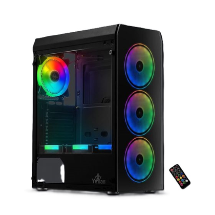 Gabinete Gamer YEYIAN Modelo KRYPTON, Midi-Tower ATX/Micro ATX, No Incluye Fuente de Poder, Ventana Lateral Cristal Templado, Color Negro, 3 Ventiladores Instalados, QIAN YCH-MTA7-01BK