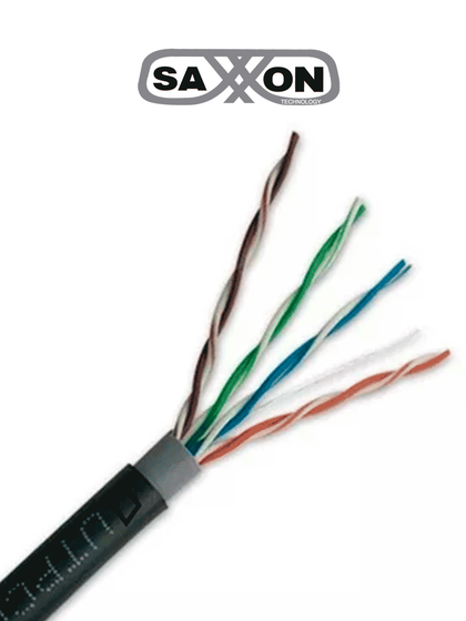 Bobina Cable UTP Cat 5E, 4 Pares, 100 Metros, Color Negro, Uso Exterior Doble Forro, 100% Cobre, SAXXON OUTPCAT5ECOPEXT100