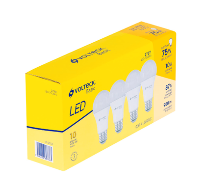 Pack de 4 Lámparas VOLTECK de LED A19 10 W, Luz Cálida, Caja, Basic, TRUPER LED-75CBX4